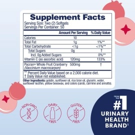 AZO Cranberry Urinary Tract Health Supplement, 1 Serving = 1 Glass of Cranberry Juice, Sugar Free Cranberry Pills, Non-GMO 100 Softgels