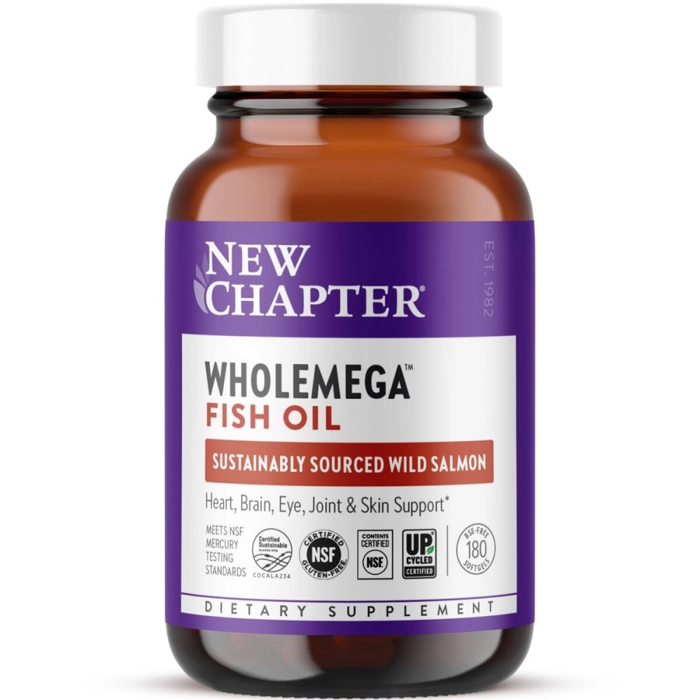New Chapter Wholemega Fish Oil Supplement Softgels, Wild Alaskan Salmon Oil with Omega-3 + Astaxanthin + Sustainably Caught, 180 Count (Packaging May Vary)