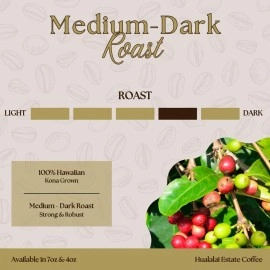 Hualalai Estate - 100% Pure PREMIUM Kona Coffee - Medium-Dark Roast 7oz (WHOLE BEAN)