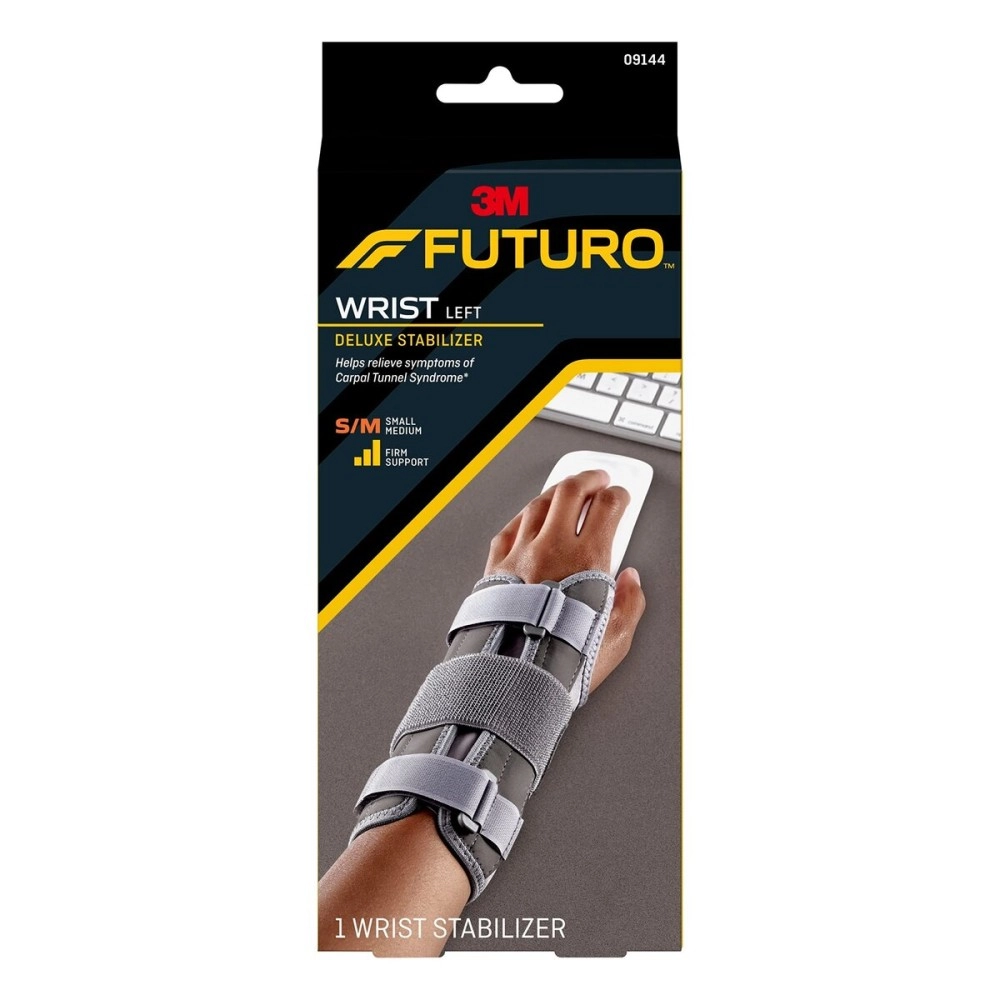 Futuro Deluxe Wrist Stabilizer Left Hand S/M size, 1 unit/pack | Grey color | 09144ENT | Helps relieve pain symptoms | Firm support | Wrist support