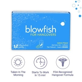 Blowfish Hangover - Best Hangover Remedy - FDA Recognised Formulation - Quickly Relieve Hangover Symptoms (12 Tablets)