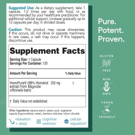 EcoNugenics Honopure Professionally Formulated With 98% Pure Honokiol Supports Cellular Neurological & Cognitive Health Safe Effective & Highly Regarded Antioxidant 120 Capsules Multi