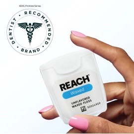 Reach Waxed Dental Floss | Effective Plaque Removal, Extra Wide Cleaning Surface | Shred Resistance & Tension, Slides Smoothly & Easily, PFAS FREE | Unflavored, 55 Yards, 1 Pack