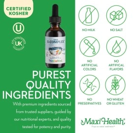 Maxi Health Kids Raspberry Liquid Vitamin B Complex - Vitamin Supplement with Vitamin B12 - Sublingual B Vitamins Complex Drops for Kids with B1 B2 B3 B5 B6 Biotin Folic Acid - 2 fl. Ounces
