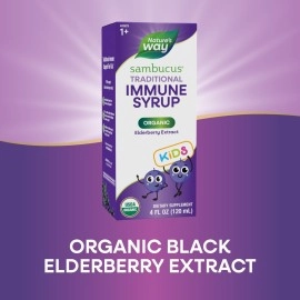 Nature\'s Way Sambucus Organic Elderberry Syrup for Kids, Black Elderberry Extract, Great Tasting, Gluten-Free, 4 Fl. Oz