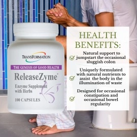 TRANSFORMATION THE GENESIS OF GOOD HEALTH Enzymes ReleaseZyme Blend Supplement with Natural Herbs, 1 Practitioner Physician Recommended, Balanced Digestive Support, 100 Cap