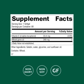 Standard Process Inc. Wheat Germ Oil Fortified - Whole Food Exercise, Antioxidant and Immune Support with Vitamin E and Wheat Germ Oil - 80 Softgels