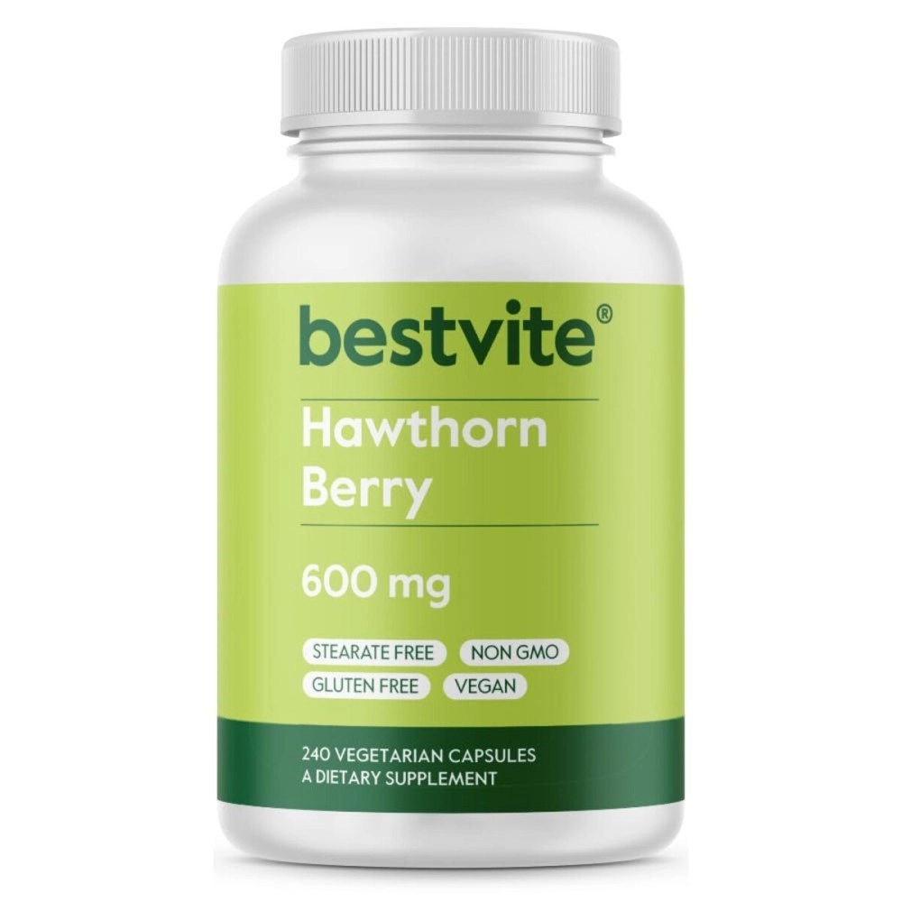 Bestvite Hawthorn Berry 600mg per Capsule (240 Vegetarian Capsules) - No Stearates - No Fillers - Vegan - Non GMO - Gluten Free