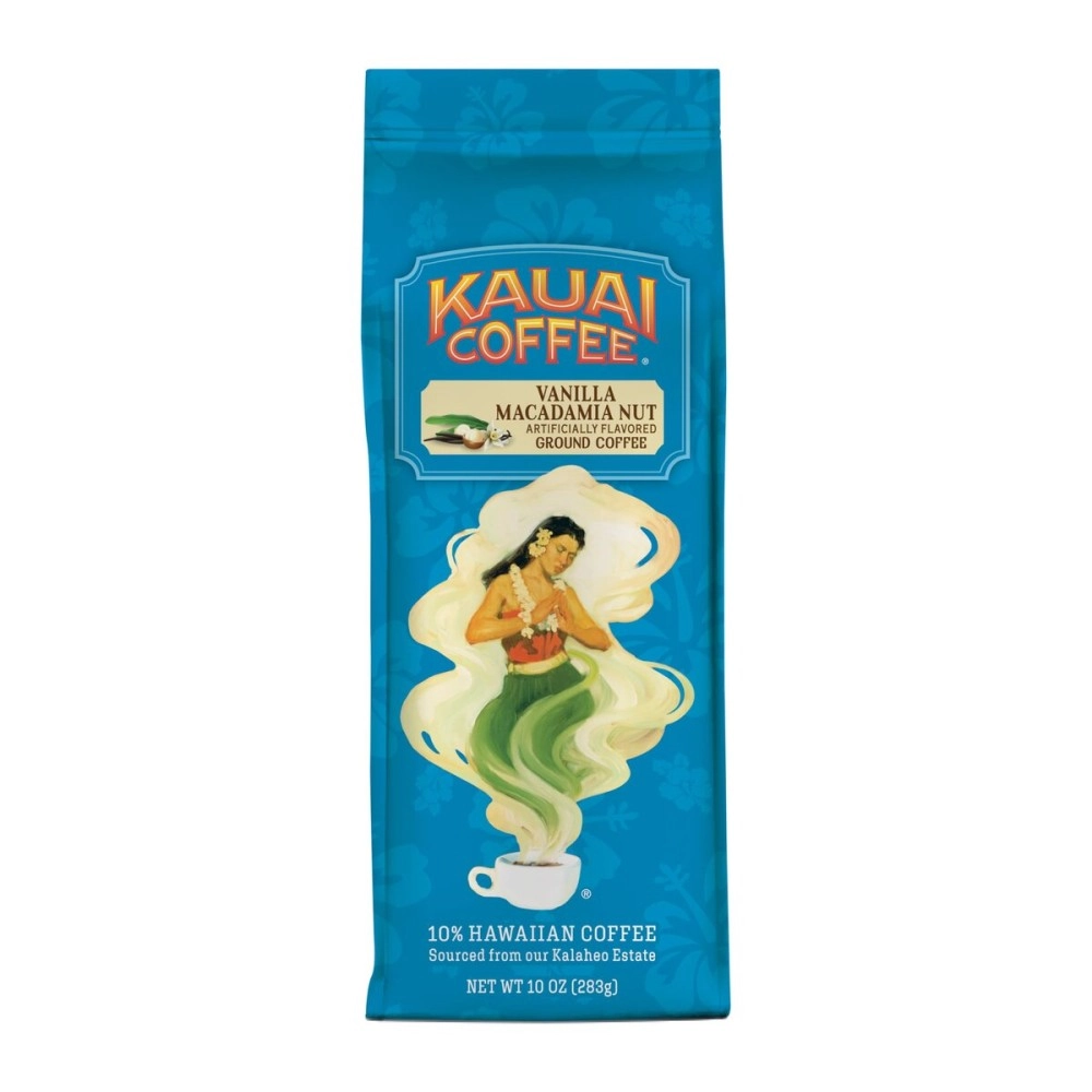 KAUAI COFFEE Hawaiian Ground , Vanilla Macadamia Nut Flavor - Gourmet Arabica From Hawaii\'s Largest Grower, Smooth, Delicious Flavor and Amazing Aroma - 10 Ounce