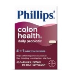 PHILIPS Colon Health Daily Probiotic Capsules, 4-in-1 Symptom Defense to help defend against Occasional Gas, Bloating, Constipation, and Diarrhea, Daily Supplement, 60 Count