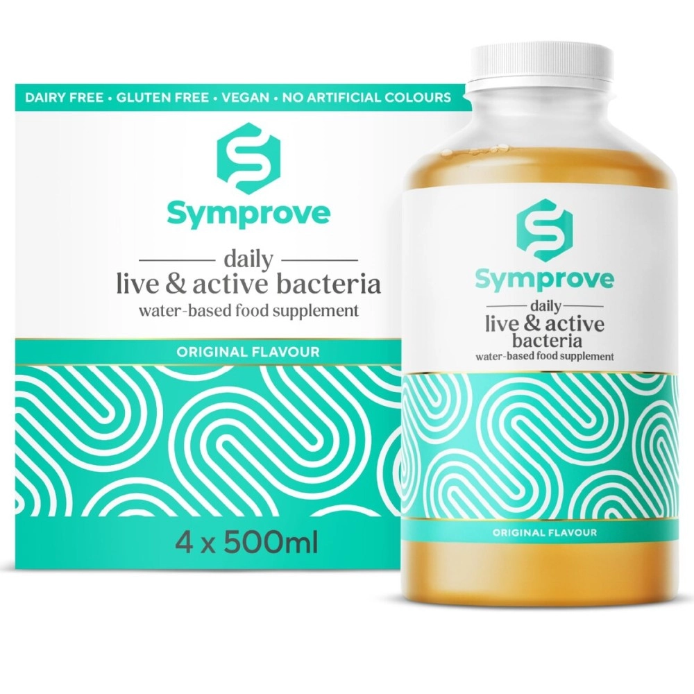 Symprove Daily Probiotic Drink - Original, 10 Billion CFUs, 4 Clinically Studied Strains, Gut & Immune Support, Water-Based, Vegan, Dairy & Gluten Free (Pack of 4 x 500ml)