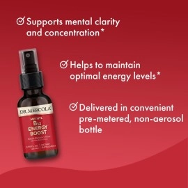 Dr. Mercola Methyl B12 Energy Boost Spray, 0.98 Fl. Oz. (29 mL), 39 Servings, 1,000 mcg Per Serving, Dietary Supplement, Supports Mental Focus, Non-GMO