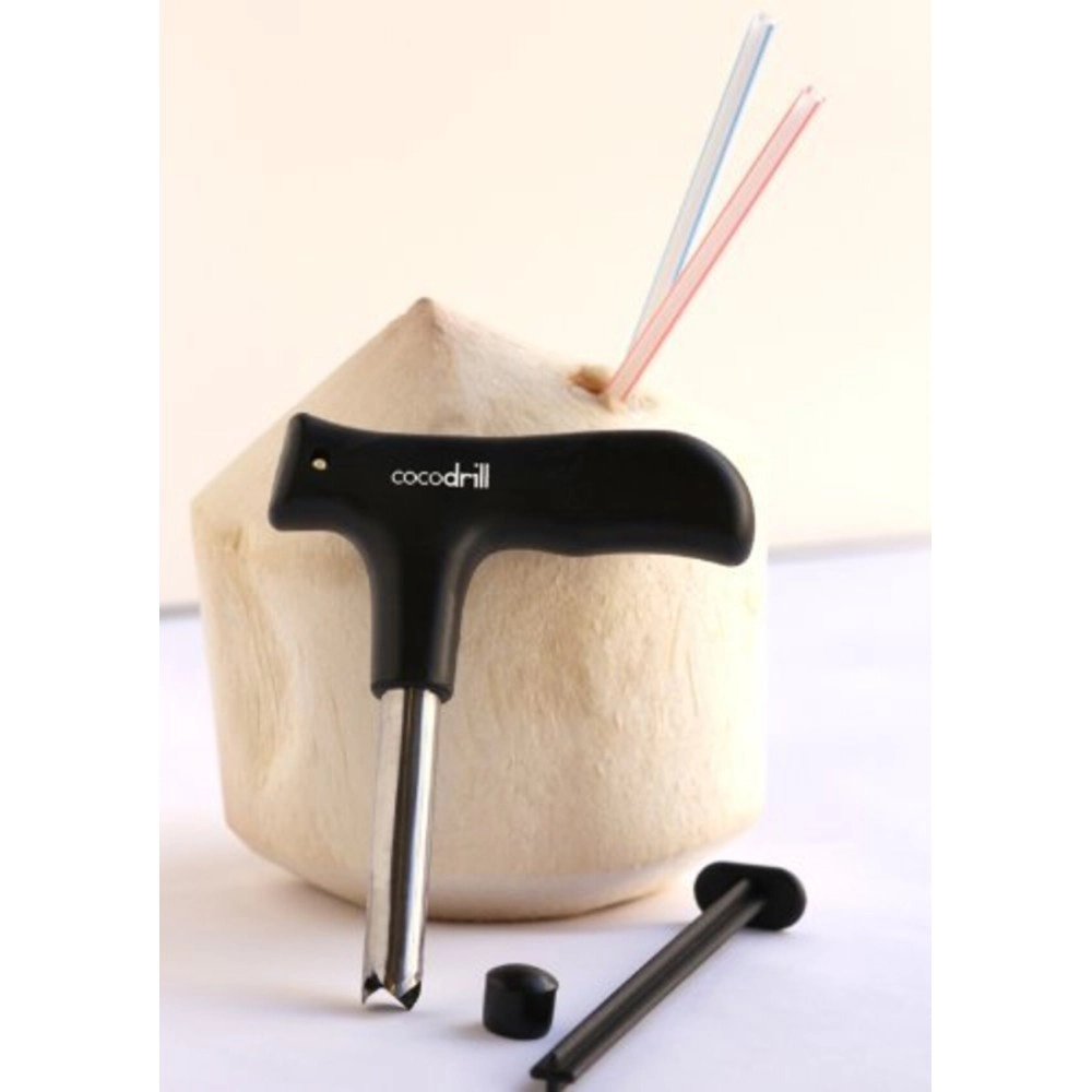 CocoDrill Young Coconut Opening Tool -(Punch Tap) Knife Opener for Raw Coco Water Juice - Makes Straw Hole! (Fresh, Thai, Hawaii)