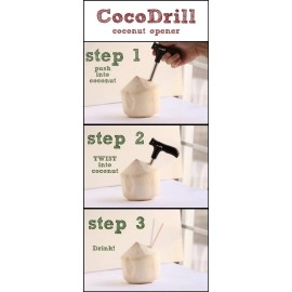 CocoDrill Young Coconut Opening Tool -(Punch Tap) Knife Opener for Raw Coco Water Juice - Makes Straw Hole! (Fresh, Thai, Hawaii)