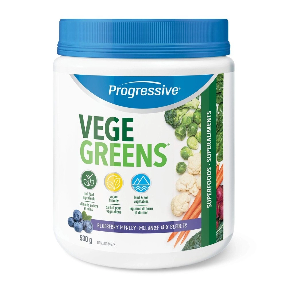 Progressive VegeGreens, Vegan Greens Supplement Powder - Blueberry Medley Flavour, 500 g | Made from Herbs, Plants and Vegetables