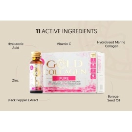 GOLD COLLAGEN Pure - Collagen Supplements for Women & Men Biotin Hair Growth, Skin & Nail, Anti Wrinkle Immune System Booster with Vitamin C, B6, Zinc, Hyaluronic Acid & Marine Collagen 1 Pack 10x50ml