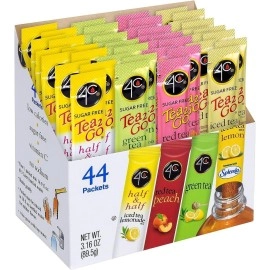 4C Powder Drink Mix Packets, Iced Tea Variety 1 Pack, 44 Count, Singles Stix On the Go, Refreshing Sugar Free Water Flavorings