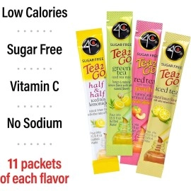 4C Powder Drink Mix Packets, Iced Tea Variety 1 Pack, 44 Count, Singles Stix On the Go, Refreshing Sugar Free Water Flavorings