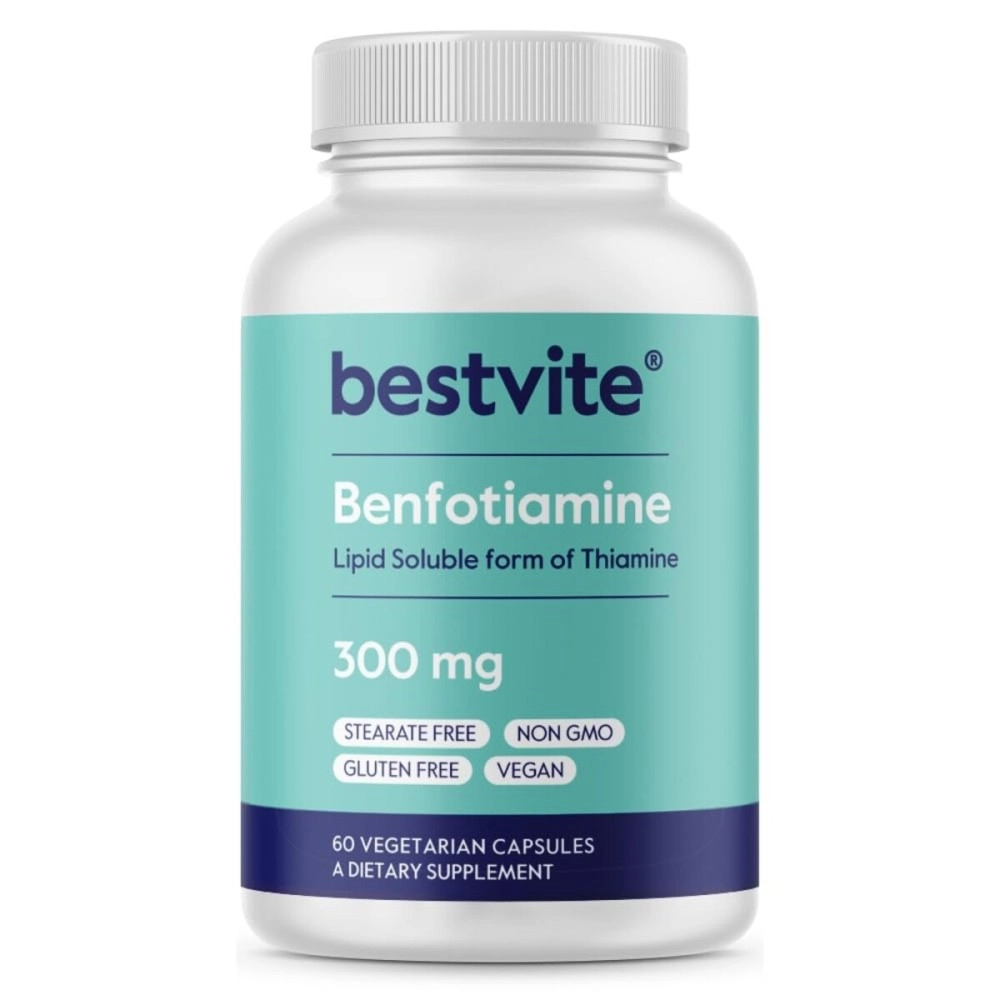 BESTVITE Benfotiamine 300mg (60 Vegetarian Capsules) No Stearates - No Silicon Dioxide - Vegan - Non GMO - Gluten Free