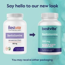 BESTVITE Benfotiamine 300mg (60 Vegetarian Capsules) No Stearates - No Silicon Dioxide - Vegan - Non GMO - Gluten Free
