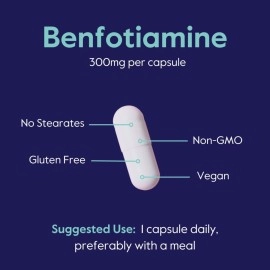 BESTVITE Benfotiamine 300mg (60 Vegetarian Capsules) No Stearates - No Silicon Dioxide - Vegan - Non GMO - Gluten Free