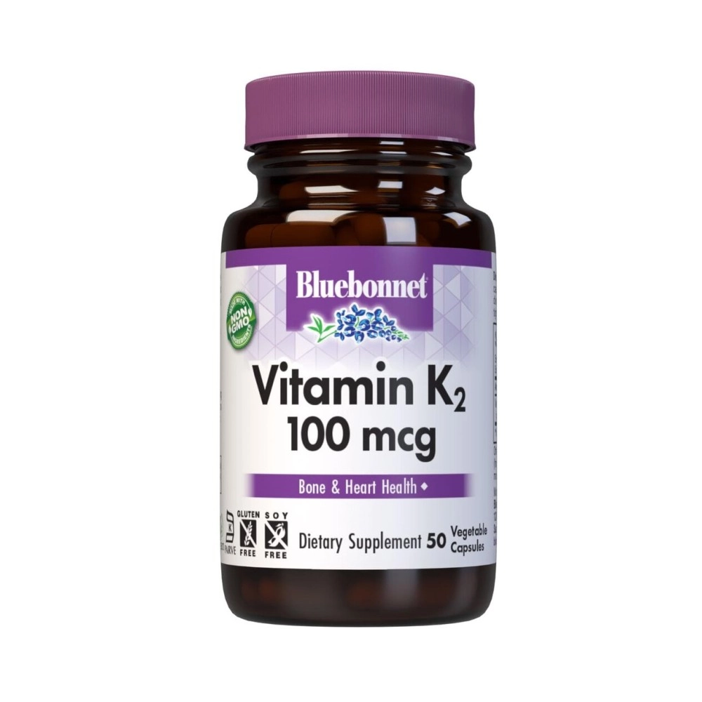 Bluebonnet Nutrition Vitamin K2 (as Menaquinone-7) (from natto extract using Bacillus subtilis) 100 mcg. Other ingredients: Kosher vegetable capsules, vegetable cellulose, vegetable magnesium stearate