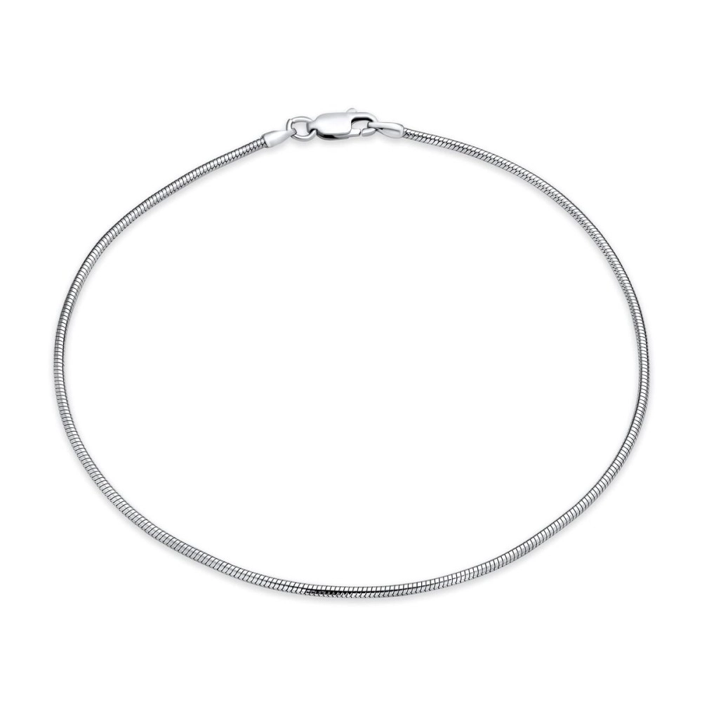 Bling Jewelry Unisex Simple Plain Snake Chain Anklet Strong Ankle Bracelet For Women Teen .925 Sterling Silver Made In Italy 9 or 10 Inch 1.5MM Plus Size Bracelets For Men