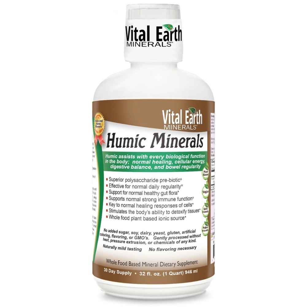 Vital Earth Humic Minerals - 70+ Trace Minerals with Naturally Occurring Fulvic Acid, Alkalizing Liquid Mineral Supplement for Ionic Detox, Digestive Support, Energy & Balance, 32 Fl Oz