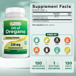 Best Naturals - Oil Of Oregano 250 Mg. 120 Softgels 170662