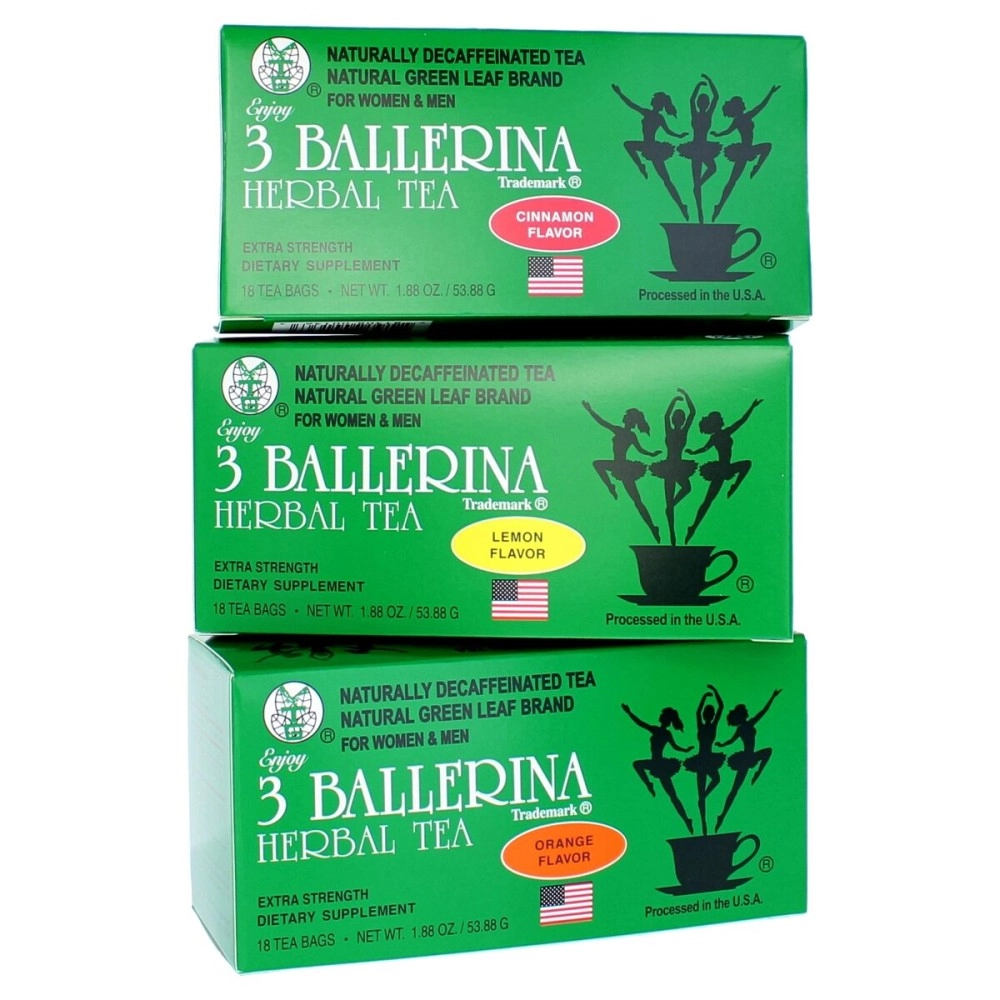 3 Ballerina Diet Tea Extra Strength for Men and Women 3 Boxes Flavored Combo (Orange, Lemon and Cinnamon Flavors)