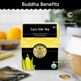 Buddha Teas Organic Corn Silk 18 Bleach-Free Bags - Caffeine Free, Natural Source of Vitamins and Antioxidants, Supports Urinary Tract Health, Non-GMO