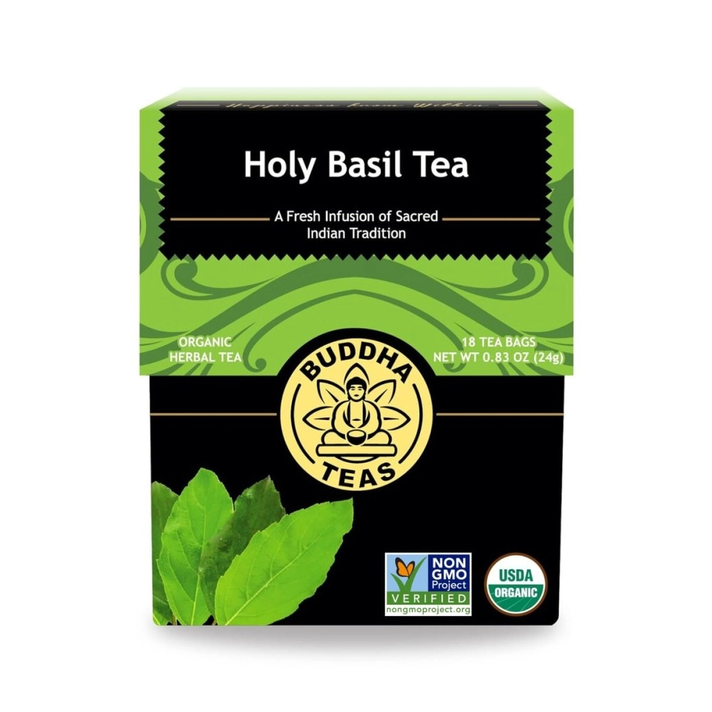 Buddha Teas Organic Holy Basil Tulsi Tea | 18 Bleach-Free Tea Bags | Anxiety and Stress Relief | Sleep Aid | Antioxidant | Antidepressant | Anti-Inflammatory | Caffeine-Free | No GMOs