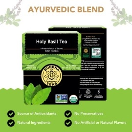 Buddha Teas Organic Holy Basil Tulsi Tea | 18 Bleach-Free Tea Bags | Anxiety and Stress Relief | Sleep Aid | Antioxidant | Antidepressant | Anti-Inflammatory | Caffeine-Free | No GMOs