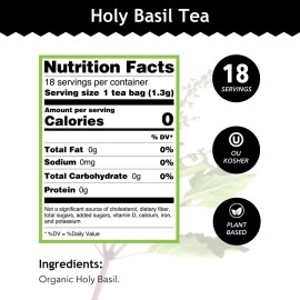Buddha Teas Organic Holy Basil Tulsi Tea | 18 Bleach-Free Tea Bags | Anxiety and Stress Relief | Sleep Aid | Antioxidant | Antidepressant | Anti-Inflammatory | Caffeine-Free | No GMOs