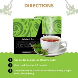 Buddha Teas Organic Holy Basil Tulsi Tea | 18 Bleach-Free Tea Bags | Anxiety and Stress Relief | Sleep Aid | Antioxidant | Antidepressant | Anti-Inflammatory | Caffeine-Free | No GMOs