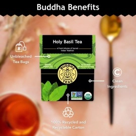 Buddha Teas Organic Holy Basil Tulsi Tea | 18 Bleach-Free Tea Bags | Anxiety and Stress Relief | Sleep Aid | Antioxidant | Antidepressant | Anti-Inflammatory | Caffeine-Free | No GMOs