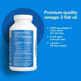 Naturenetics Omega-3 Fish Oil for Dry Eyes, Joint, Heart and Brain Health | No Fishy Burps, Natural Lemon Flavor | High Strength EPA and DHA | Wild Caught Fish, Non-GMO, Lab Tested | 180 Softgels