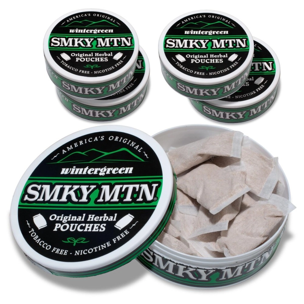 Smokey Mountain Original Pouches - Wintergreen - Tobacco Free and Nicotine Free - 5 Can Box - 20 Per Can