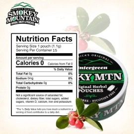 Smokey Mountain Original Pouches - Wintergreen - Tobacco Free and Nicotine Free - 5 Can Box - 20 Per Can
