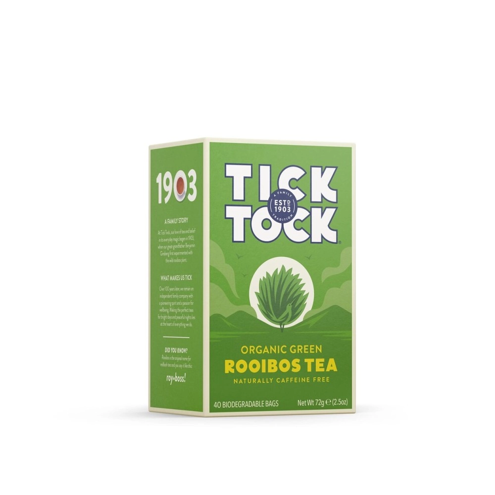 TICK TOCK TEAS Rooibos Green Organic Tea, Green Box, 2.5 Ounce
