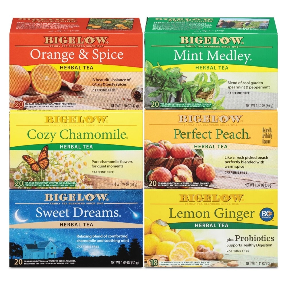Bigelow Herbal Tea Variety Pack 118 Bags Caffeine-Free Individual Herbal Tisane Bags, for Hot Tea or Iced Tea, Drink Plain or Sweetened with Honey or Sugar