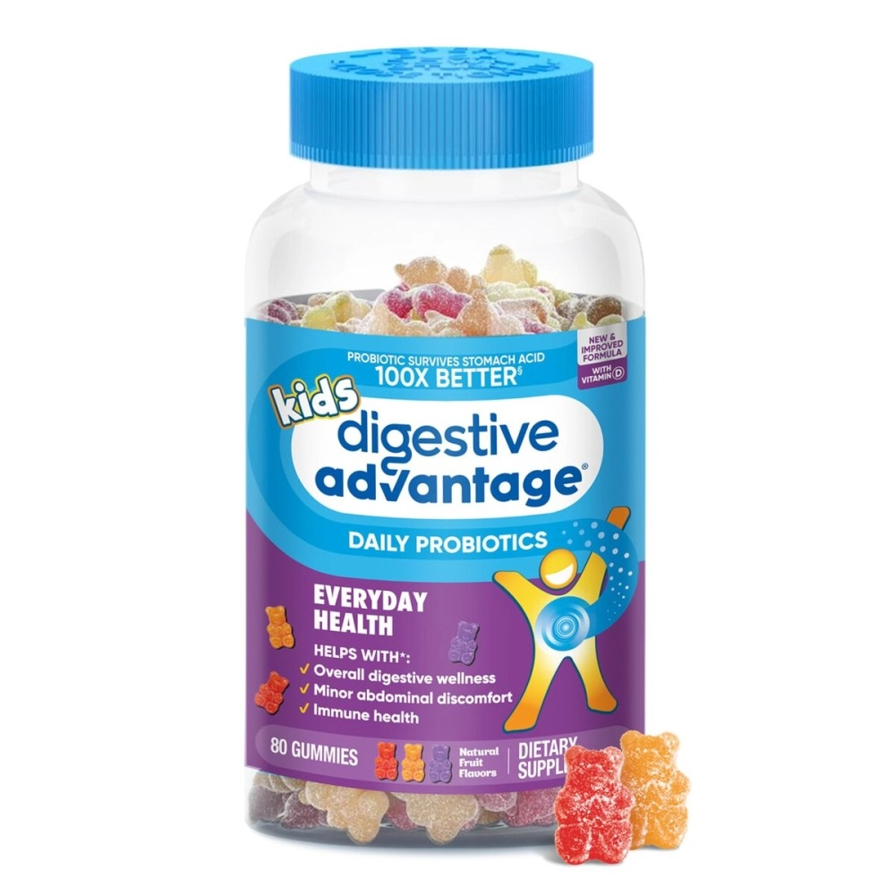 Digestive Advantage Probiotic Gummies For Digestive Health, Daily Probiotics For Kids, Support For Occasional Bloating, Minor Abdominal Discomfort & Gut Health, 80ct Natural Fruit Flavors