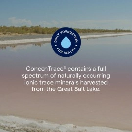 Concentrace Trace Mineral Drops. Magnesium, Chloride, Potassium. Ionic Sea Minerals from the Great Salt Lake in Utah. Hydration. Electrolyte. Performance. Energy. No sugar. 2 pack of 8 oz bottle