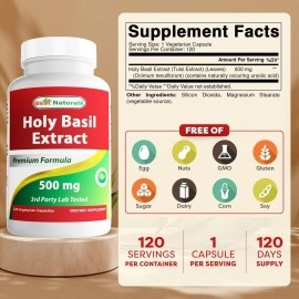 Best Naturals Holy Basil Stress Management 500 mg 120 Veggie Capsules