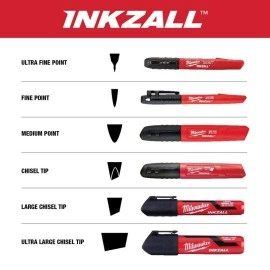 Milwaukee 48-22-3104 Inkzall Point Marker, Fine, Black, 4-Pack