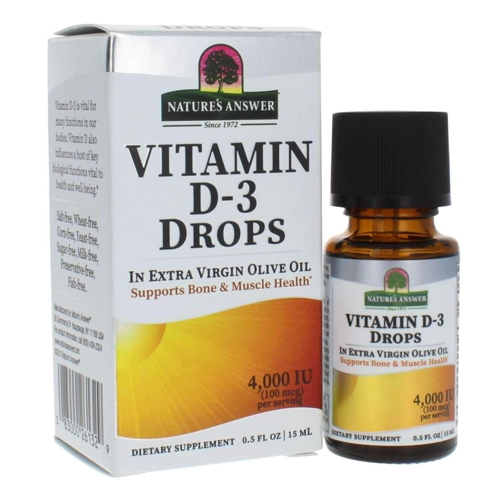 Nature\'s Answer Vitamin D-3 Drops 4000 IU 0.5 Fluid Ounce | Natural Immune Booster | Promotes Muscle and Bone Function | Supports Cardiovascular Health