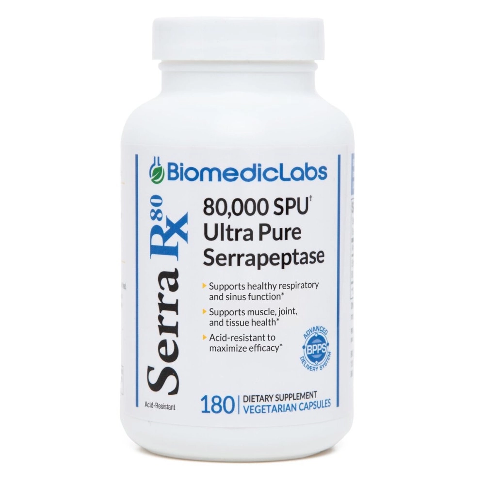 Serra-RX 80,000 SU Serrapeptase - Limited TIME Offer - Enteric Coated Proteolytic Systemic Enzyme, Non-GMO, Gluten Free, Vegan, Supports Sinus & Lung Health, 180 Veg Capsules