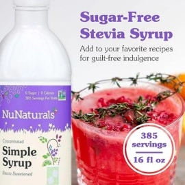 NuNaturals Premium Plant Based Simple Syrup, Sugar-Free, Stevia Sweetened, 16 Ounce