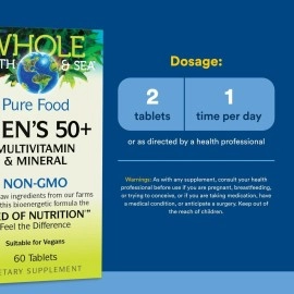 Natural Factors Whole Earth & Sea Pure Food Men\'s 50+ Multivitamin Mineral Tablets - 150527,60