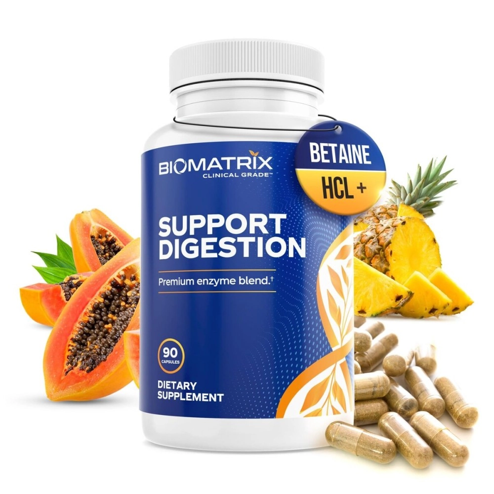 BioMatrix Digestive Enzymes Supplement (90 Capsules) Support Digestion - with Purified Bile, Pancreatin, Plant Enzymes, Ox Bile, Betaine HCL, Support Digestion of Fats Carbohydrates and Proteins